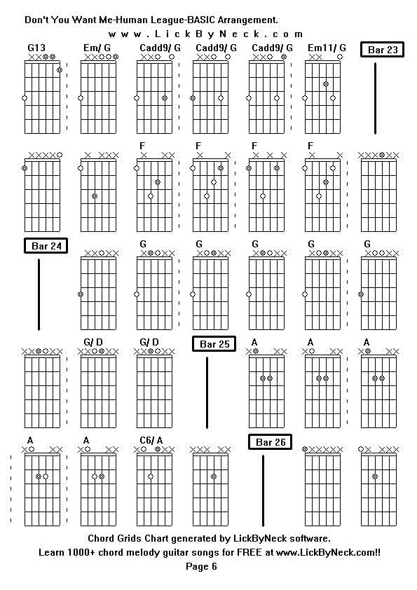 Chord Grids Chart of chord melody fingerstyle guitar song-Don't You Want Me-Human League-BASIC Arrangement,generated by LickByNeck software.